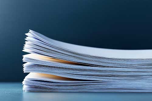 Stack of clean white paper sheets, representing smoothness, formation, and print-ready quality.