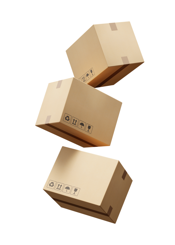 Stacked cardboard boxes, representing improved compression strength and packaging performance.